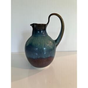 Rare Bill Campbell Pottery Pitcher Jug Drip Glazed Signed JL
